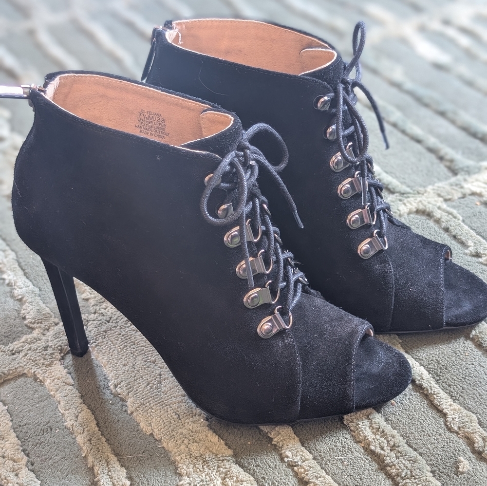Suede Peep Toe Booties
